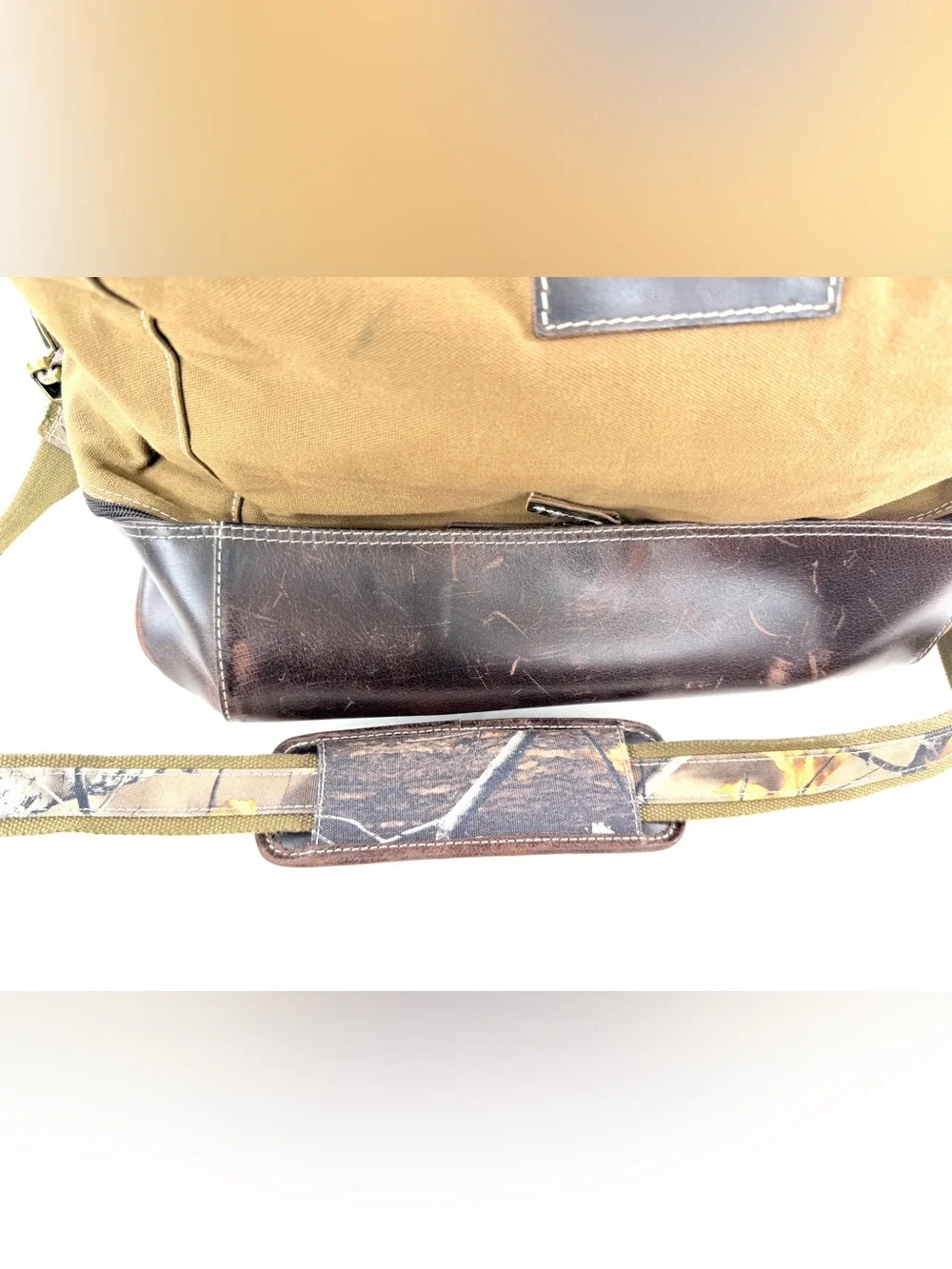 Tree Camo Brown Waxed Cotton Leather XL Hunting 2 Layer Zip Around Bag Outdoors